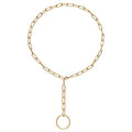 Fashion Paperclip Chain Lariat Necklace for Women Waterproof 18K Gold Big Ring Pendant Long Paper Clip Chain Adjustable Necklace