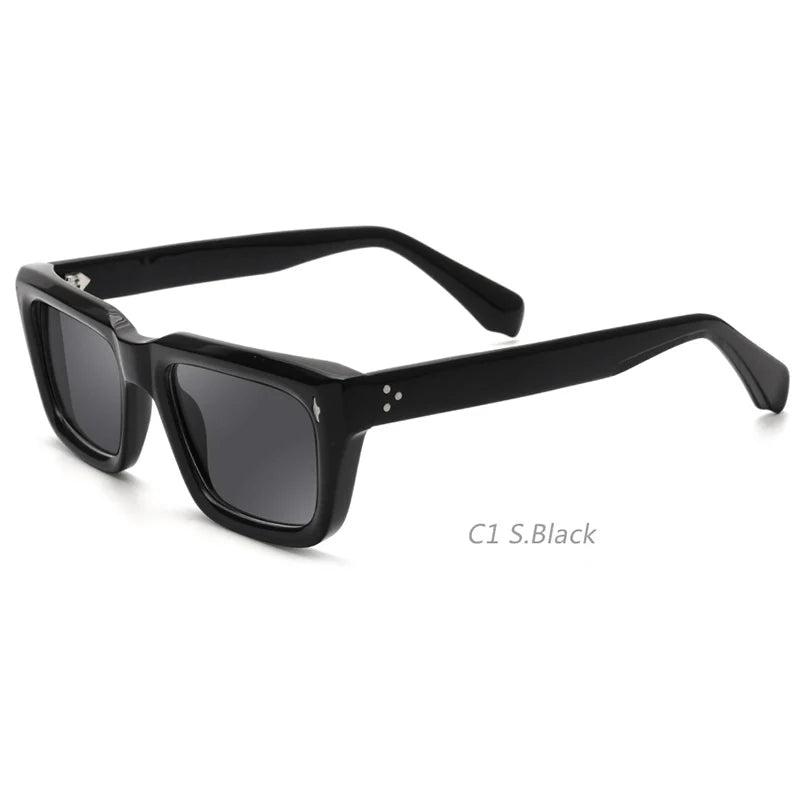 2022 High-End Custom Name Brand Square Acetate Sunglasses with UV400 Polarized Lenses NEW Business Style with Rivet Detail