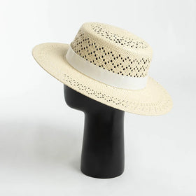 2024 Spring Summer New Arrival Hand Weave Hollow Out Pattern Fashion Women Paper Straw Boater Hat Boho Bohemian Beach Sun Hat