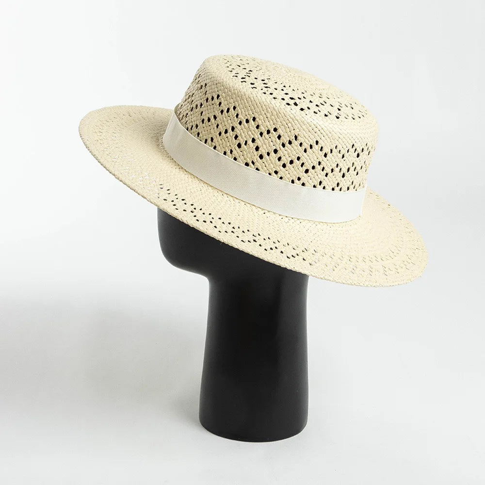 2024 Spring Summer New Arrival Hand Weave Hollow Out Pattern Fashion Women Paper Straw Boater Hat Boho Bohemian Beach Sun Hat