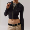 Hooded Zip-Up Jacket Body Fit Relaxed Long Sleeve Cropped Jacket Outwear Sweat Wear Sporty Solid Color