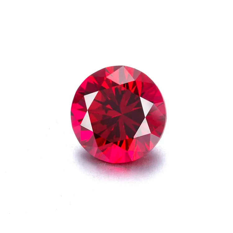 Loose Gemstone Faceted Ruby Beads Vivid Red Round Shape for Gold Jewelry