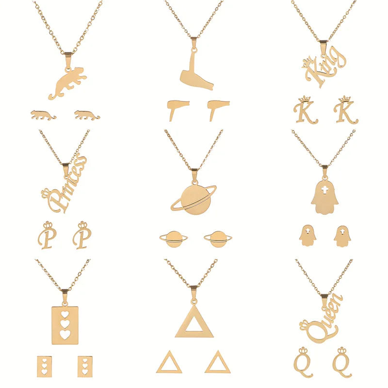 RisingMoon Cheap Jewelry Sets 18K Stainless Steel Necklace Earrings Gold Pated Wedding Party Jewelry Sets for Women