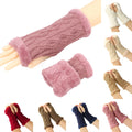 Women's Winter Solid Cable Acrylic Fingerless Gloves Hand Crochet Thumbhole Fuzzy Lined Knit Wrist Warmer Mittens Sports Daily