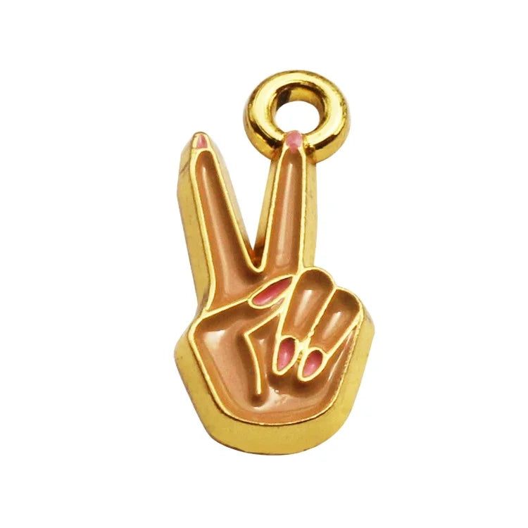 Custom 3d Finger Charms Logos Wholesale Zinc Alloy Enamel Bracelet Metal Pendant Tags for Hanging Necklace
