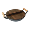 Hot Selling Cast Iron Cooking Cookware Wok Double Wooden Handle and Wooden Lid