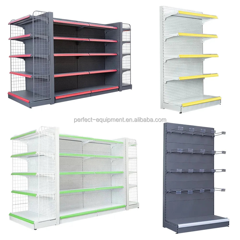Factory Direct Sale Steel Supermarket Rack Retail Shelving Perforated Design Light Duty Freestanding