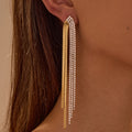 Vintage Long Rhinestones Tassel Stainless Steel Drop Earrings French Ladies 18K Gold Plated Fashion Jewelry