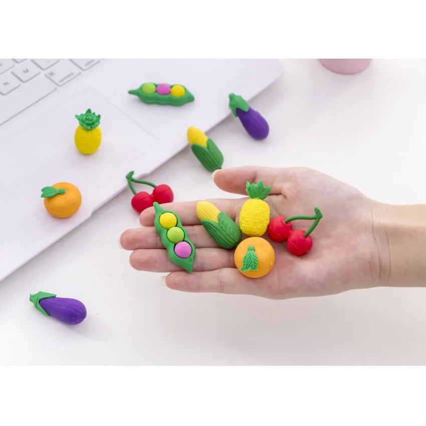 6pieces School Supplies Kids Gifts Party Supply Fresh Fruit and Mini Vegetable Erasers
