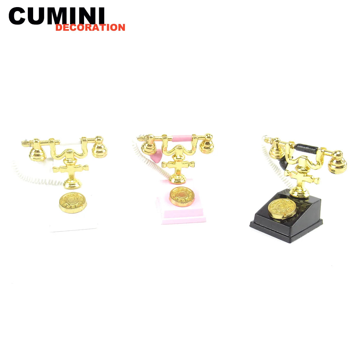 1:12 Miniature Retro Rotary Telephone Vintage Alloy Phone Model for Dollhouse Decorative Objects Accessory