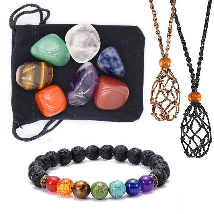 G2738 Wholesale Collier Natural Stone Bracelet Woven Mesh Net Chain Charm Crystal Loose Gemstone Holder Necklace Jewelry