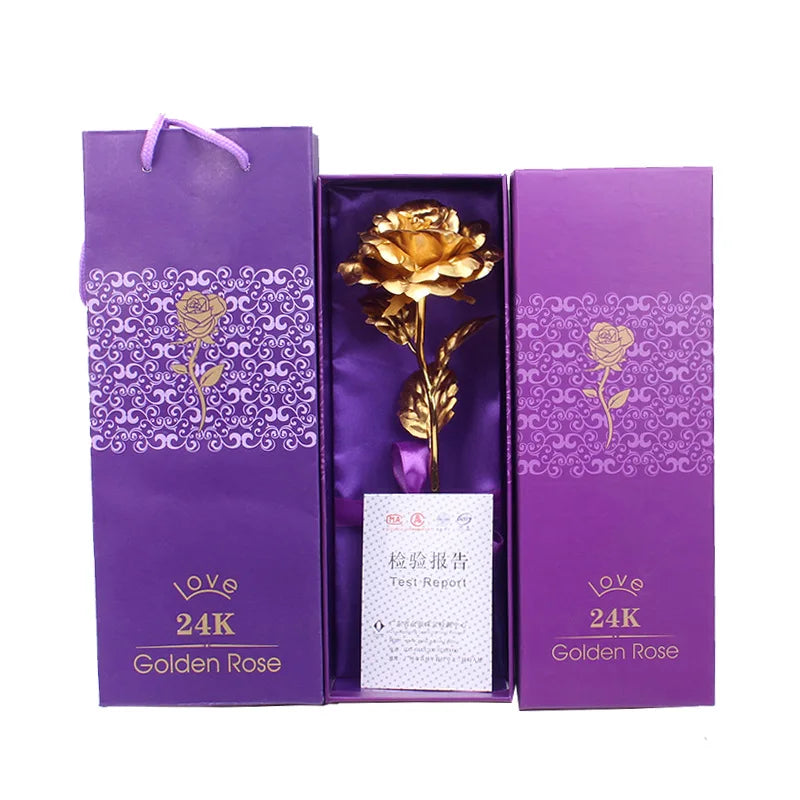 High Quality Customized Gift Box 24K Gold Rose Flower Artificial Golden Roses