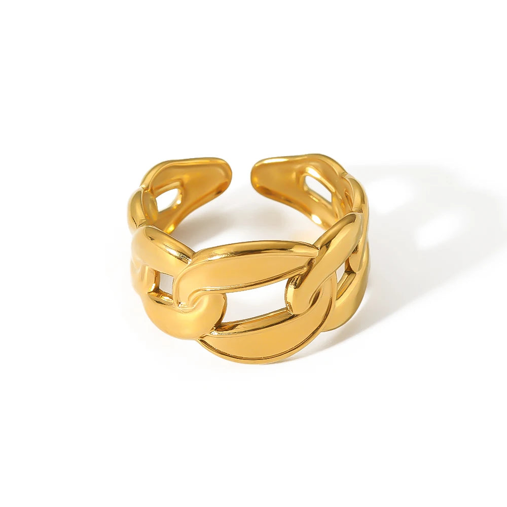 Statement Stainless Steel 18K Gold Plated Fashion Chain Design Shape Open Rings for Women