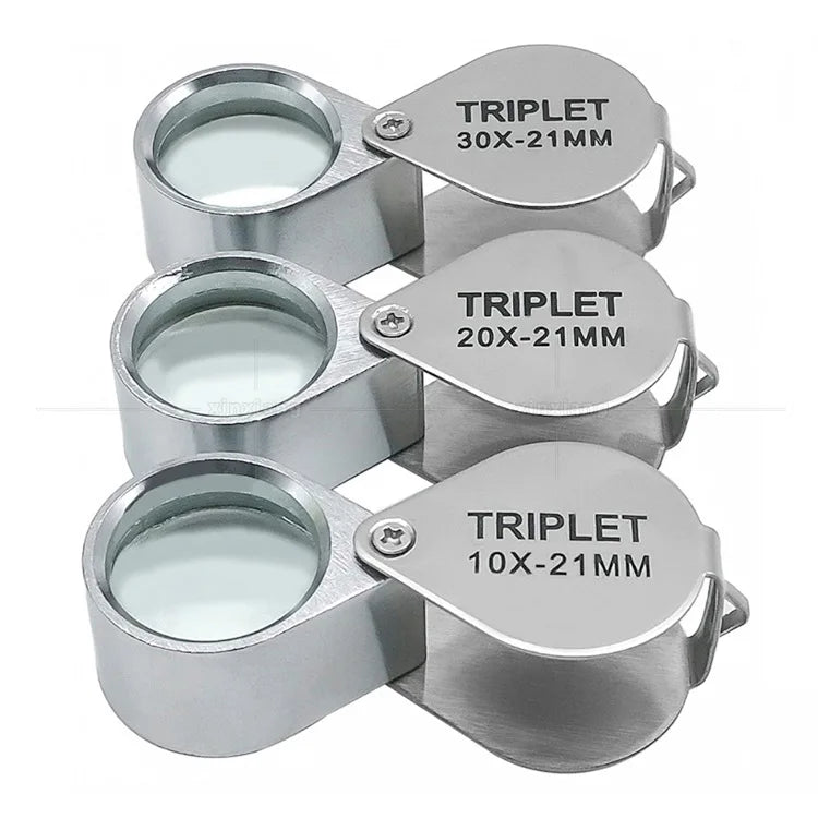 Portable Folding Triplet Jewelry Loupe 10x 20x 30x Magnifying Glass Pocket Size Diamond Magnifier Jewelry Tools Equipment