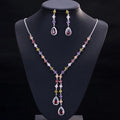 Fashion Mix Multicolor Cubic Zirconia Long Necklace and Earring Party Jewelry Set for Women Wedding Dress Accessories