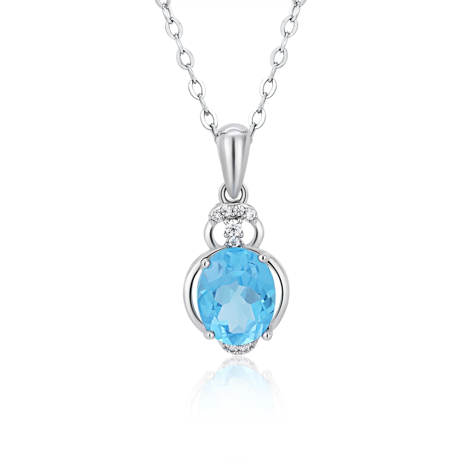 YBO 925 Sterling Silver Pendant Necklace Factory Wholesale Bulk Geometric Clavicle Chain Natural Topaz Weddings Engagements