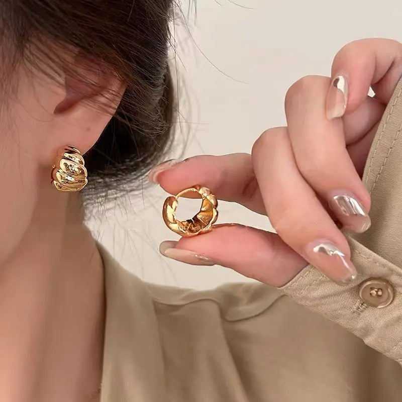 Big Chunky 925 Sterling Silver Trendy Earrings Jewelry for Girls Croissant Twist Shape Gold Plated Hoop Earrings Women