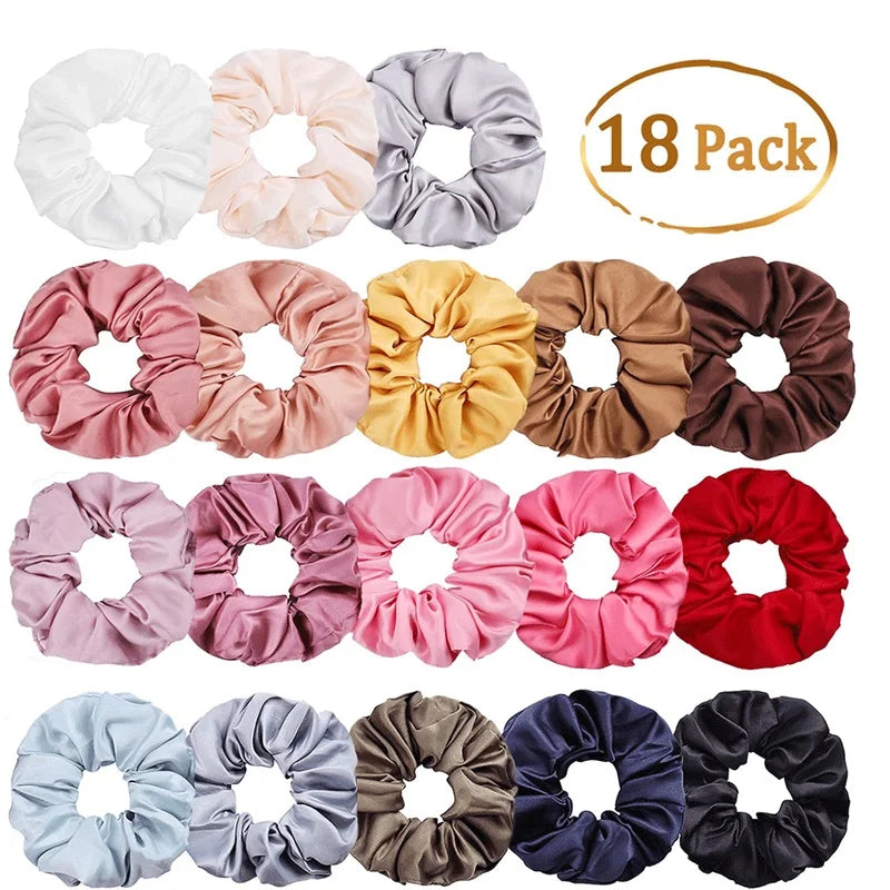 Fashionable Cloth Satin Hair Scrunchies Pack Elastic Comfort Soft European-American Style Hair Bands Ropes for Women Girls Hair