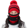 Hot Selling 3pcs Knitted Winter Warm Ski Hat Scarf Set Women Thicken Skullies Beanies Scarf Face Cover Set