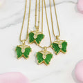 NN1135 Stainless Steel Link Chain Necklace Natural Stone Jade butterfly Necklace
