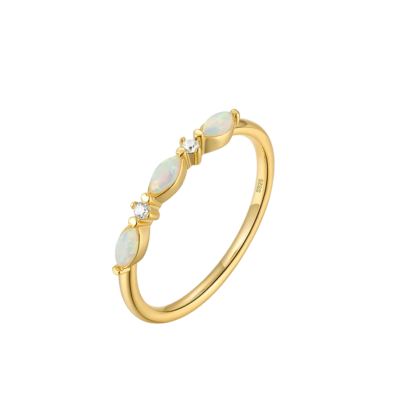 CANNER Luxury Marquise Spacer Opal Diamond 18k Real Gold Plated Silver Women's Ring 925