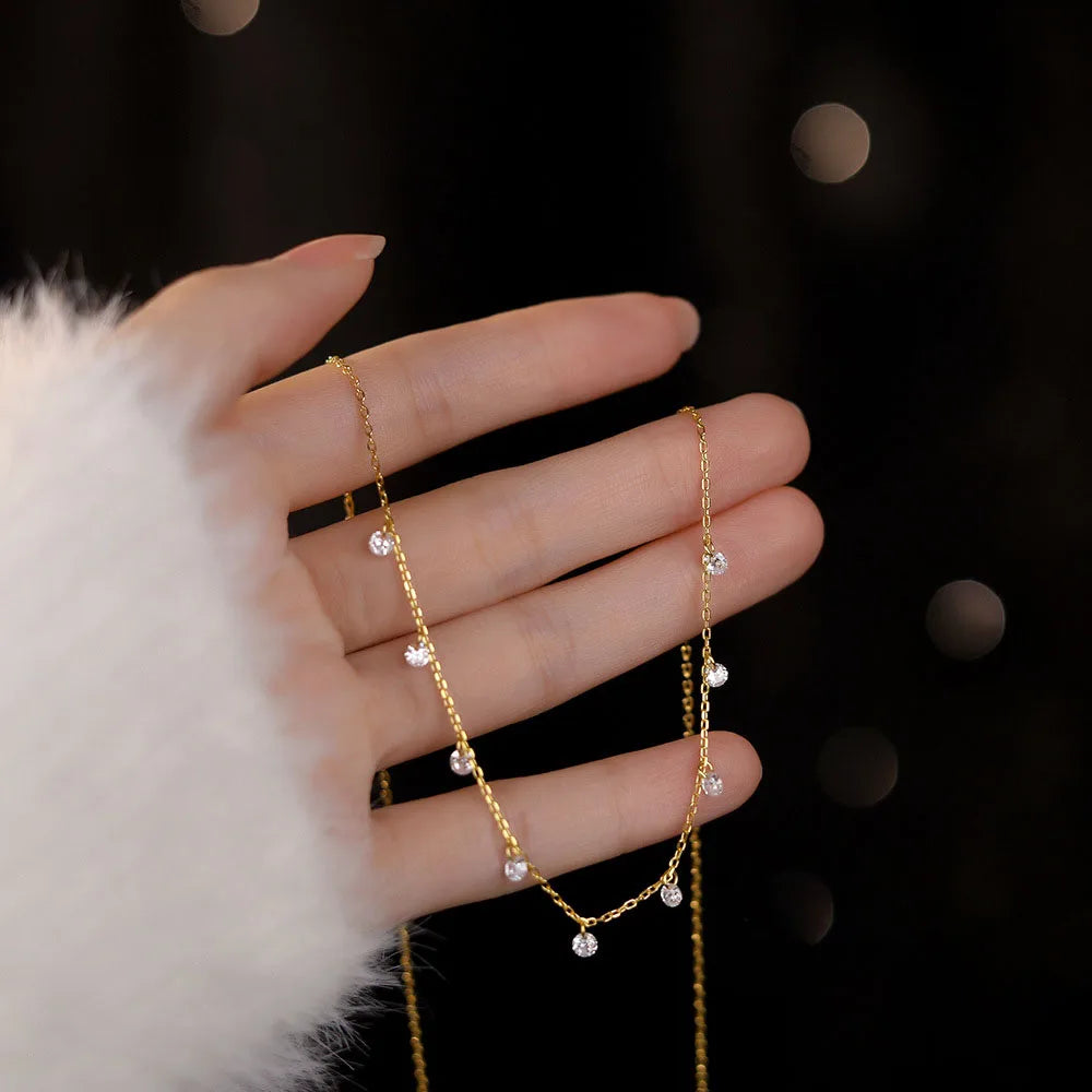 Simple Style S925 Sterling Silver Full Crystal Zirconia Drop Necklaces for Girl Friend Gifts Wedding Jewelry YB-XY-202