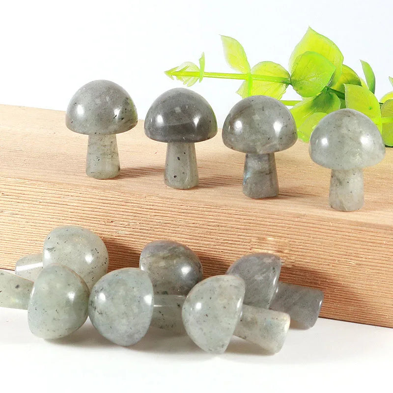 DIY Natural  Labradorite Crystal Gift Hand Carved Gemstone Rose Quartz Crystal Mushroom