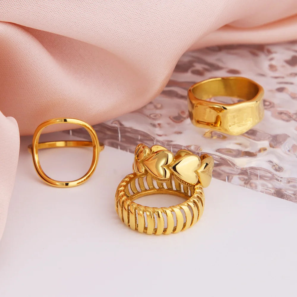 Chris April Dainty Fashion Jewelry PVD Gold Plated 316L Stainless Steel Minimalist Hearts Thimble Ring for Female