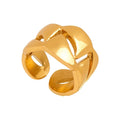 Ins Style Women Dainty Fashion Creative Jewelry 18k Gold Plated Stainless Steel Wide Hollow Open Ring