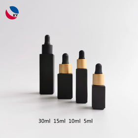 5ml 10ml 15ml 30ml Essential Oil Serum Flat Shoulder square Frosted Matte Black Glass Dropper Bottle With Pipette
