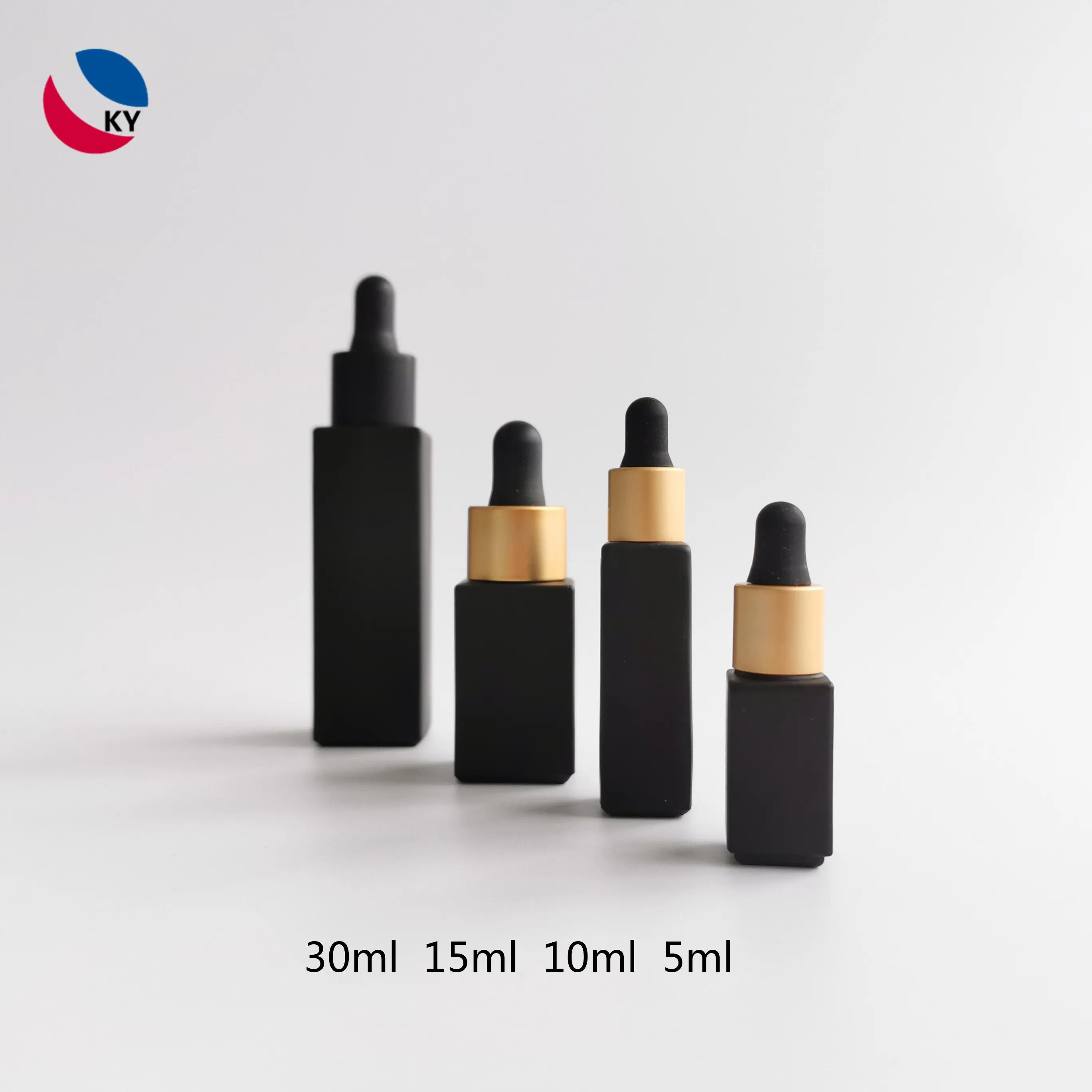 5ml 10ml 15ml 30ml Essential Oil Serum Flat Shoulder square  Frosted Matte Black Glass Dropper Bottle With Pipette
