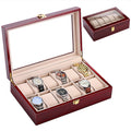 Ready Estuches Reloj Gold Lock 12 Slots Glass Window Printed Wooden Packaging Box for Watches