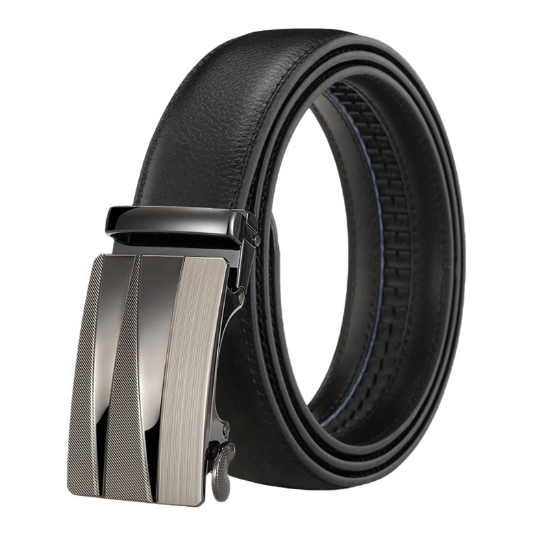 LQbelt Men's Automatic Buckle Belt Male Genuine Leather Ratchet Belts for Man Custom Logo Waistband Factory