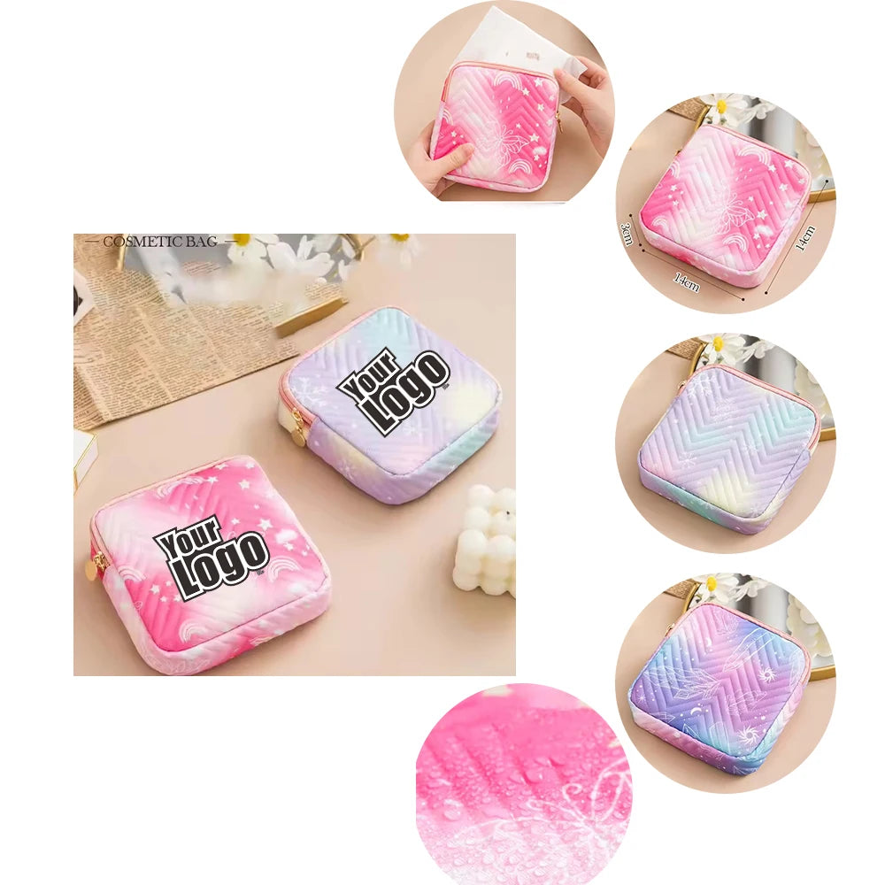 Qetesh Travel Makeup Organizer Bag  Mini Square Fashion Soft Wholesale With Logo Cute Pouch Bag for Makeup