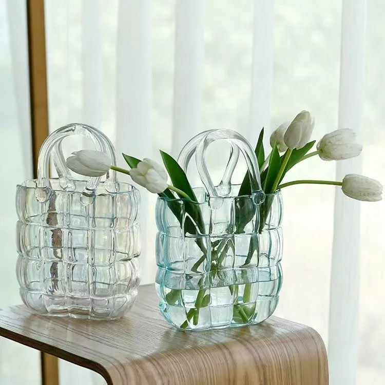 Hot Selling Nordic Style Bubble Glass Flower Vase Colorful Handbag Home Decor for Weddings
