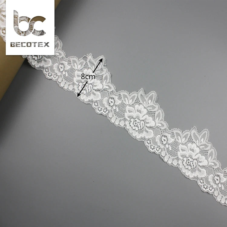 Garment Lace Wholesale 8cm Border White Stretch Floral Nylon Lace Trim