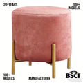 Luxury Upholstered  Tufted Round Velvet Stool Footrest Ottoman with Metal Legs for Living Room