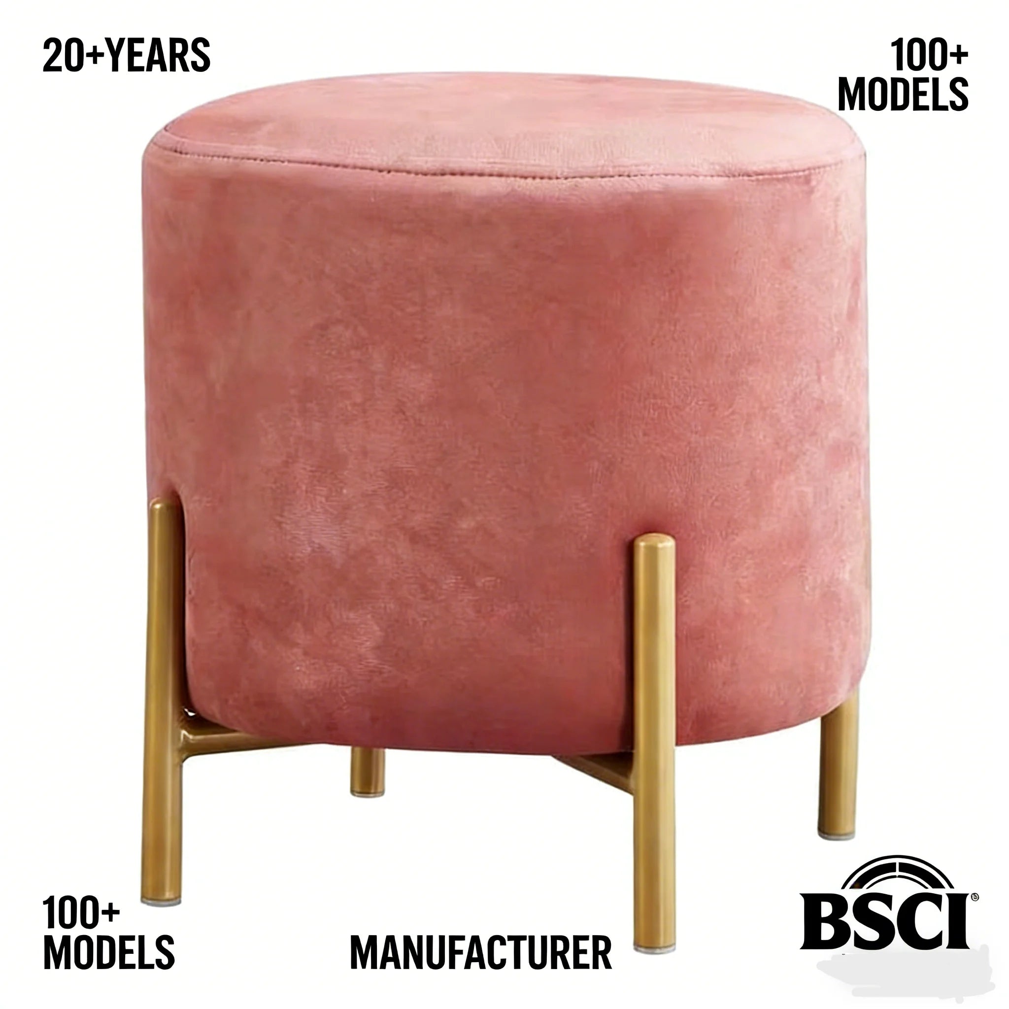 Luxury Upholstered  Tufted Round Velvet Stool Footrest Ottoman with Metal Legs for Living Room