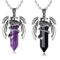 Vintage Reiki Spiritual Dragon Pendant Necklace Black Obsidian Hexagonal Point for Men Women Featuring Amethyst Main Gemstone