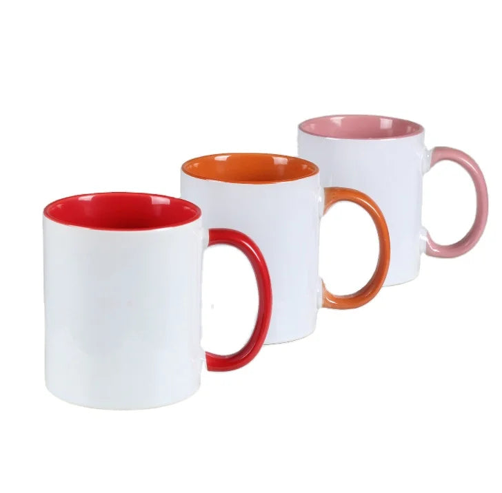 Wholesale Customized Inside and Handel Color Mug 11oz logo Custom Blank White Box Packed Coffee Mug Gifts for Sublimation