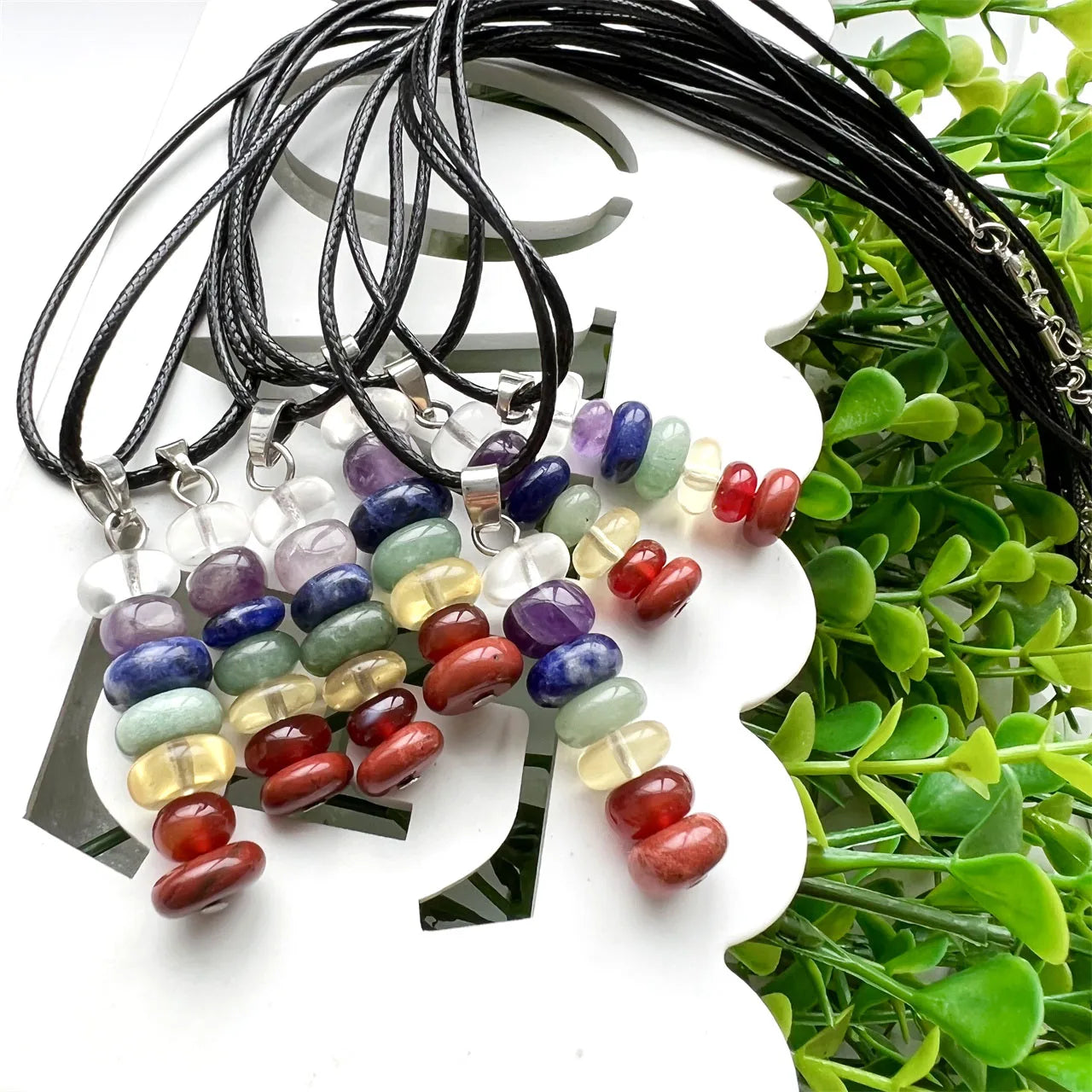 Natural Crystal Seven Chakra Bead Necklace Reiki Healing Gemstone Quartz Pendant for Gift