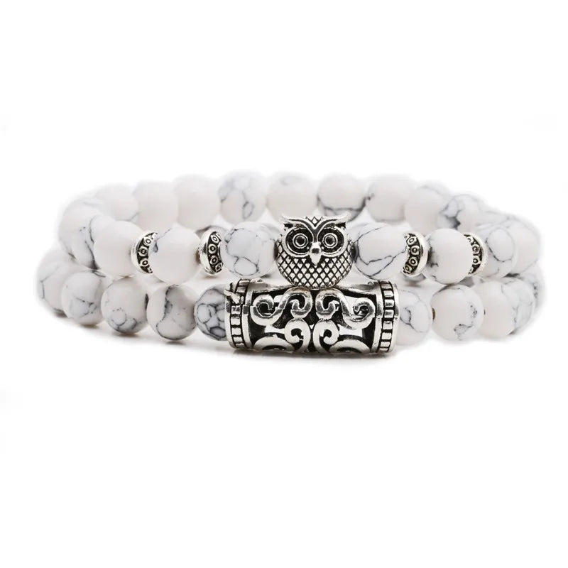 Wholesale 2pcs/set 8mm Natural Stone Beads  Gem lava Stone Beaded Health Bracelet Cheetah Head Mens Accessories