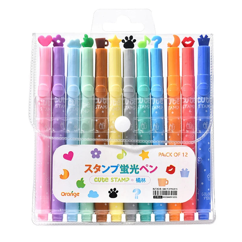 Custom logo Solid Highlighter Markers Fancy Shaped No Bleed 2 in 1 Fluorescent Highlighter Paint Markers Pen for Stationery