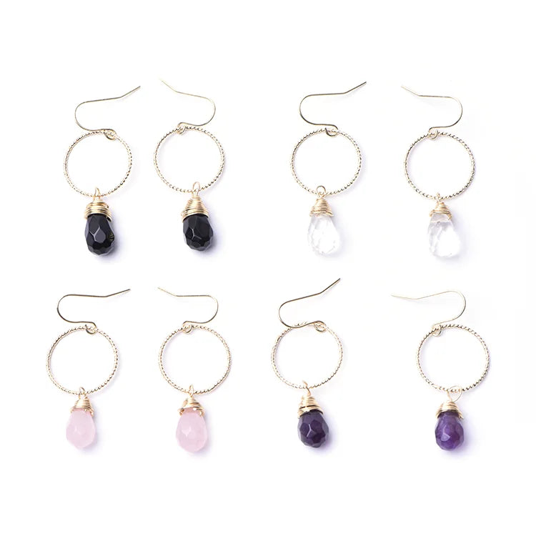 New Arrival Lead Free Natural Stone Earrings Rose Quartz Amethyst Prevent Allergy Natural Crystal Irregular Stone Earrings