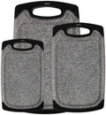 3pcs Durable Plastic Non-Slip Rectangle Kitchenware Cutting Board Kit in Black/Grey Without BPA Non-Porous Juice Slot 1cm Thick