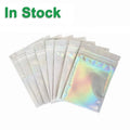 Front Clear Holographic Mylar Laser Flat Reclosable Zipper Food Storage Rainbow Packaging Pouch Bags