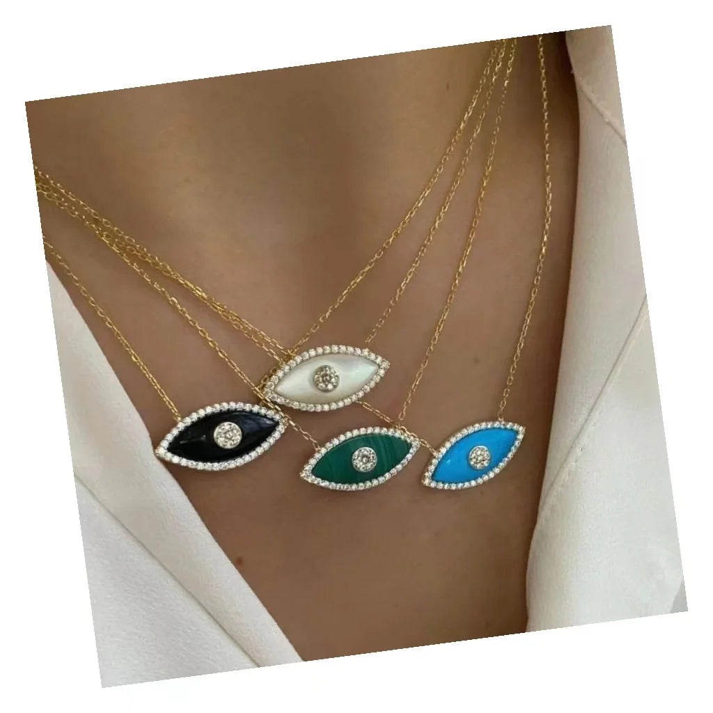 Fine Jewelry Shiny Devil's Eyes Zircon Necklace Natural Opal Shell Evil Eyes Fashion Necklaces for Women