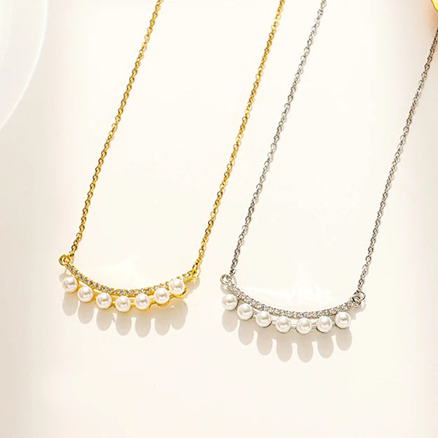 Hot Sale Niche Design Smile Collarbone Chain Sparkling Zircon Necklace Light Luxury Freshwater Pearl Necklace Gifts for Women