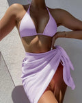 Ladies Briefs Bikini Swimsuit Three Piece Summer Hot Girls Mesh Wrap Skirt Beach Skirt Beachwear