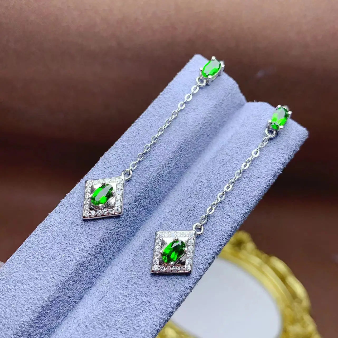 Factory Wholesale Gold Plated Beaded Tassel Fashion Vintage 925 Sterling Silver Natural Diopside Wedding Drop Earrings for Women